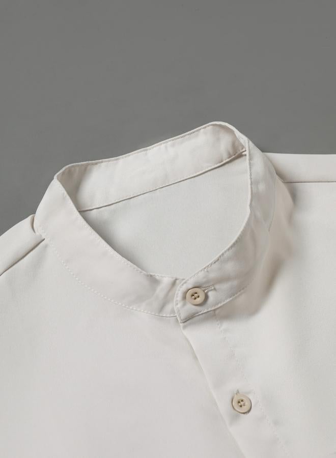 Take Two Men Beige Solid Buttoned Shirt and Trousers Co-Ords - Image 3